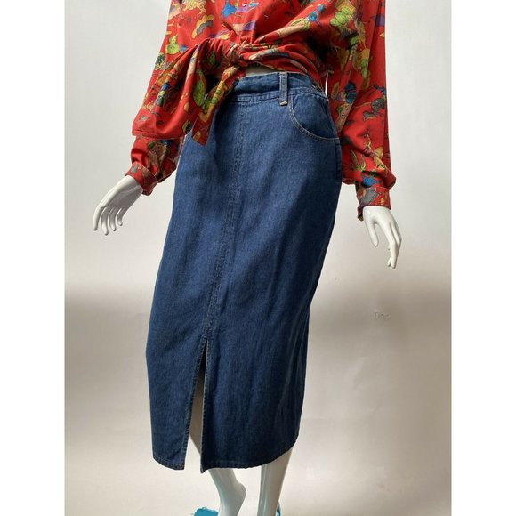 Banana Republic Womens Denim Pencil Skirt Blue Front Slit Pockets Medium Wash 6 - Picture 3 of 10